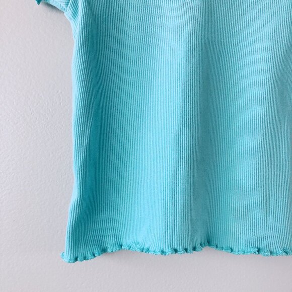 Zara t-shirt 6-9m ribbed baby tee lettuce hem light teal baby girl - Picture 5 of 7